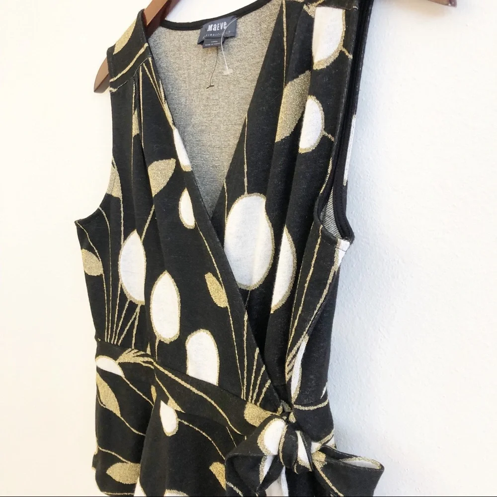 Anthropologie Black and Gold Wrap Top - Picture 6 of 17